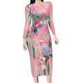 Australia Breast Cancer Awareness Long Sleeve Bodycon Dress Pink Galah with Eucalyptus Flowers - Aussie Hoodie