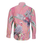 Australia Breast Cancer Awareness Long Sleeve Button Shirt Pink Galah with Eucalyptus Flowers - Aussie Hoodie