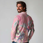 Australia Breast Cancer Awareness Long Sleeve Polo Shirt Pink Galah with Eucalyptus Flowers - Aussie Hoodie