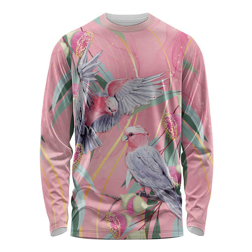 Australia Breast Cancer Awareness Long Sleeve Shirt Pink Galah with Eucalyptus Flowers - Aussie Hoodie