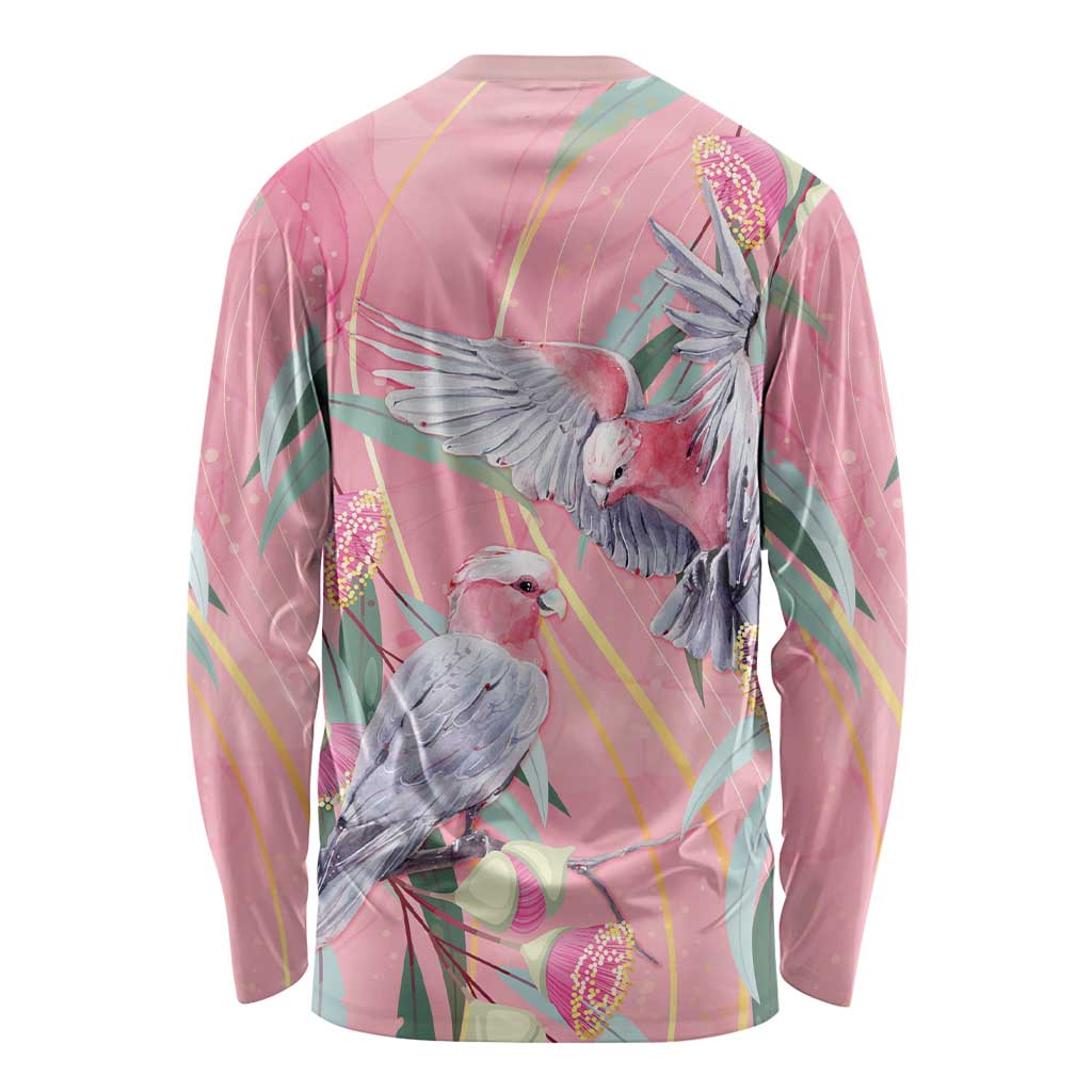 Australia Breast Cancer Awareness Long Sleeve Shirt Pink Galah with Eucalyptus Flowers - Aussie Hoodie
