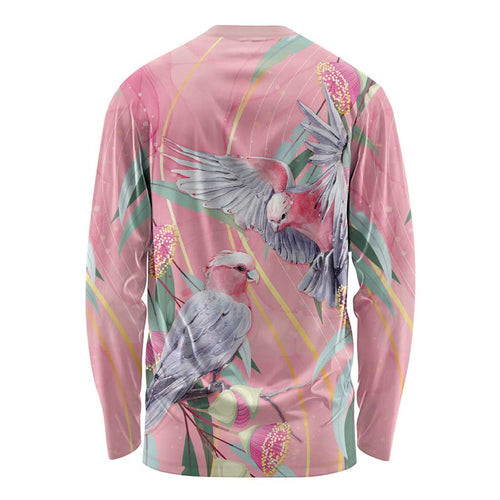 Australia Breast Cancer Awareness Long Sleeve Shirt Pink Galah with Eucalyptus Flowers - Aussie Hoodie