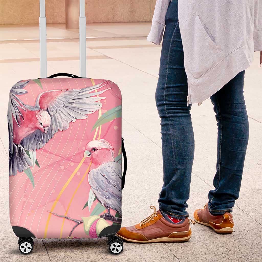Australia Breast Cancer Awareness Luggage Cover Pink Galah with Eucalyptus Flowers - Aussie Hoodie