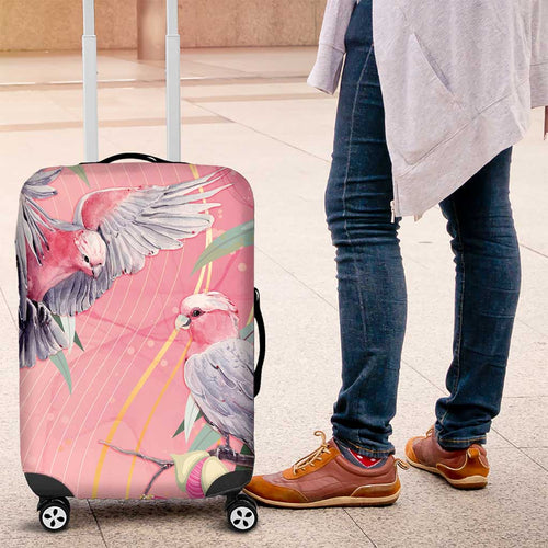 Australia Breast Cancer Awareness Luggage Cover Pink Galah with Eucalyptus Flowers - Aussie Hoodie