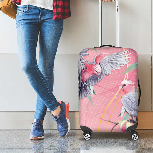 Australia Breast Cancer Awareness Luggage Cover Pink Galah with Eucalyptus Flowers - Aussie Hoodie