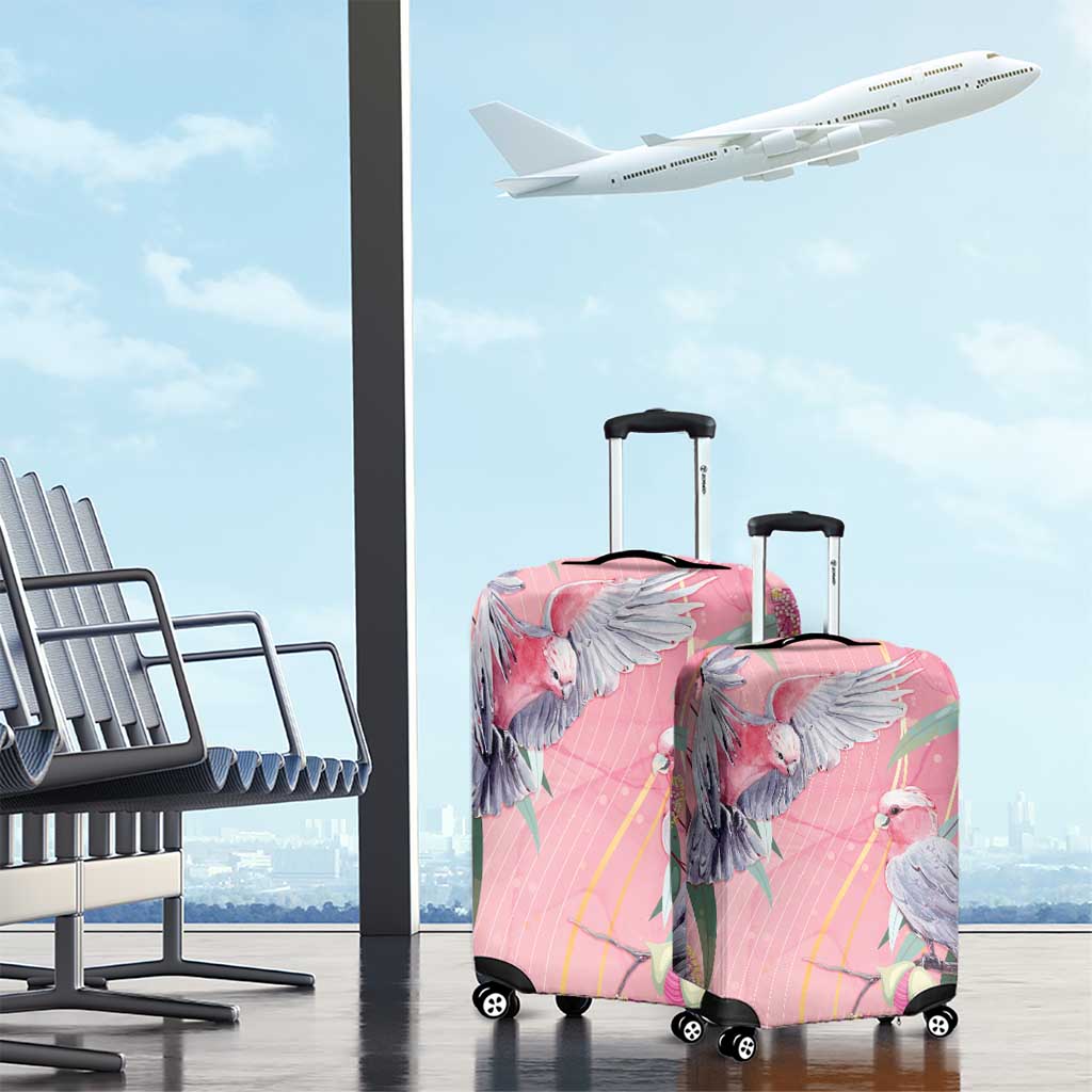 Australia Breast Cancer Awareness Luggage Cover Pink Galah with Eucalyptus Flowers - Aussie Hoodie