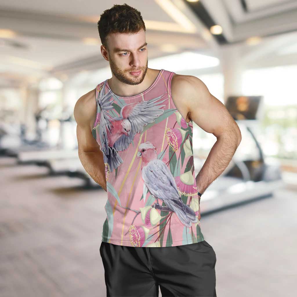 Australia Breast Cancer Awareness Men Tank Top Pink Galah with Eucalyptus Flowers - Aussie Hoodie