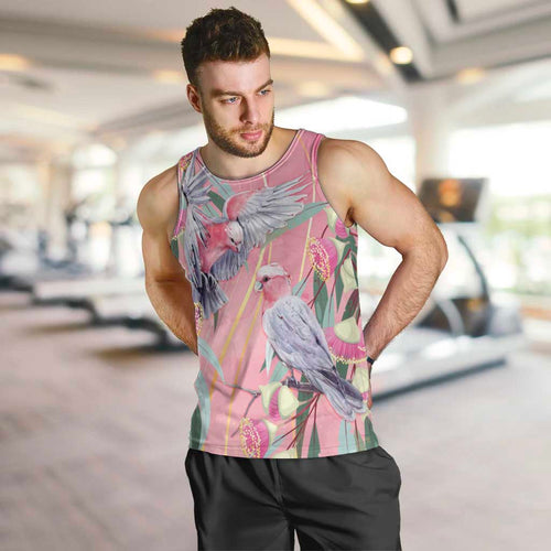 Australia Breast Cancer Awareness Men Tank Top Pink Galah with Eucalyptus Flowers - Aussie Hoodie