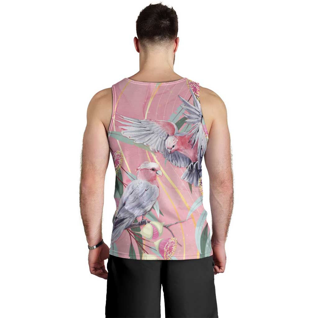 Australia Breast Cancer Awareness Men Tank Top Pink Galah with Eucalyptus Flowers - Aussie Hoodie