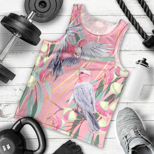 Australia Breast Cancer Awareness Men Tank Top Pink Galah with Eucalyptus Flowers - Aussie Hoodie