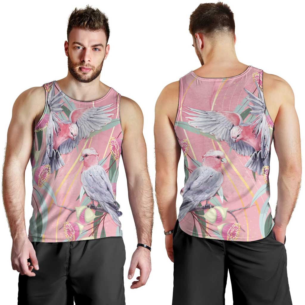 Australia Breast Cancer Awareness Men Tank Top Pink Galah with Eucalyptus Flowers - Aussie Hoodie