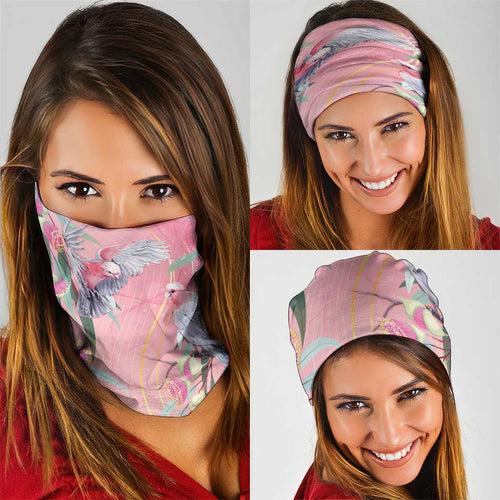 Australia Breast Cancer Awareness Neck Gaiter Pink Galah with Eucalyptus Flowers - Aussie Hoodie