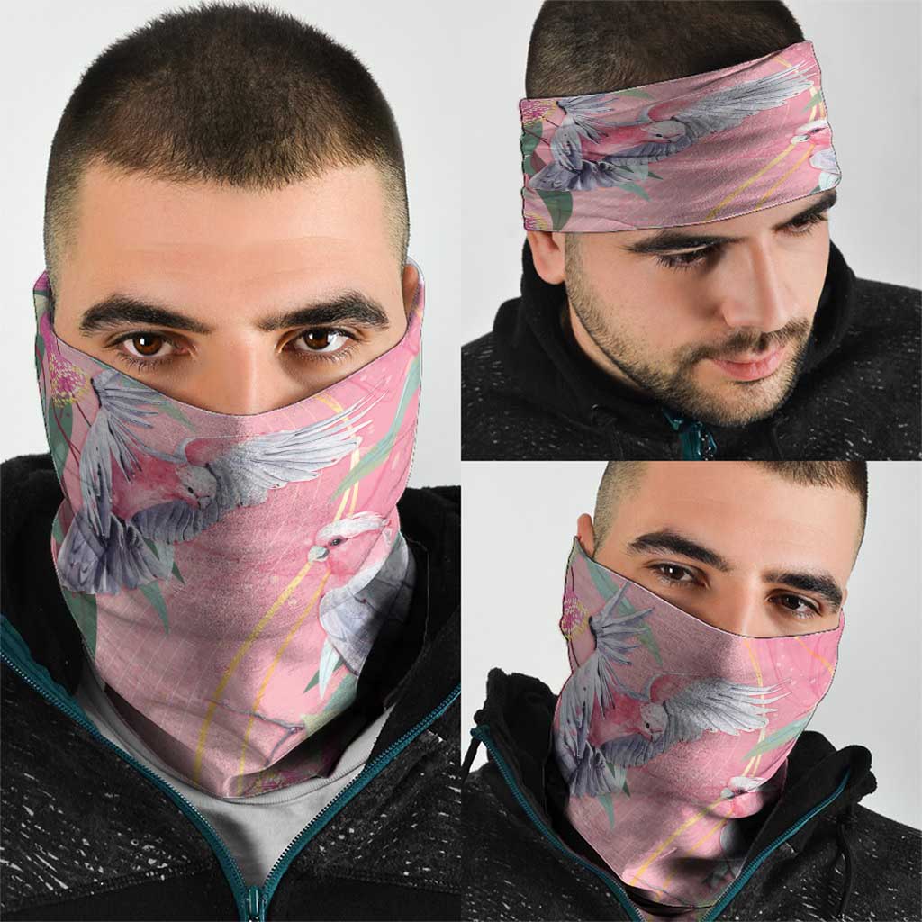 Australia Breast Cancer Awareness Neck Gaiter Pink Galah with Eucalyptus Flowers - Aussie Hoodie