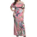 Australia Breast Cancer Awareness Off Shoulder Maxi Dress Pink Galah with Eucalyptus Flowers - Aussie Hoodie