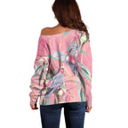 Australia Breast Cancer Awareness Off Shoulder Sweater Pink Galah with Eucalyptus Flowers - Aussie Hoodie