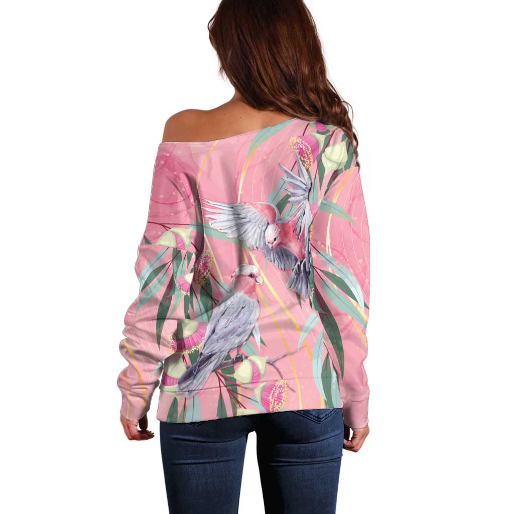 Australia Breast Cancer Awareness Off Shoulder Sweater Pink Galah with Eucalyptus Flowers - Aussie Hoodie
