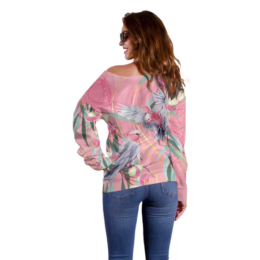 Australia Breast Cancer Awareness Off Shoulder Sweater Pink Galah with Eucalyptus Flowers - Aussie Hoodie