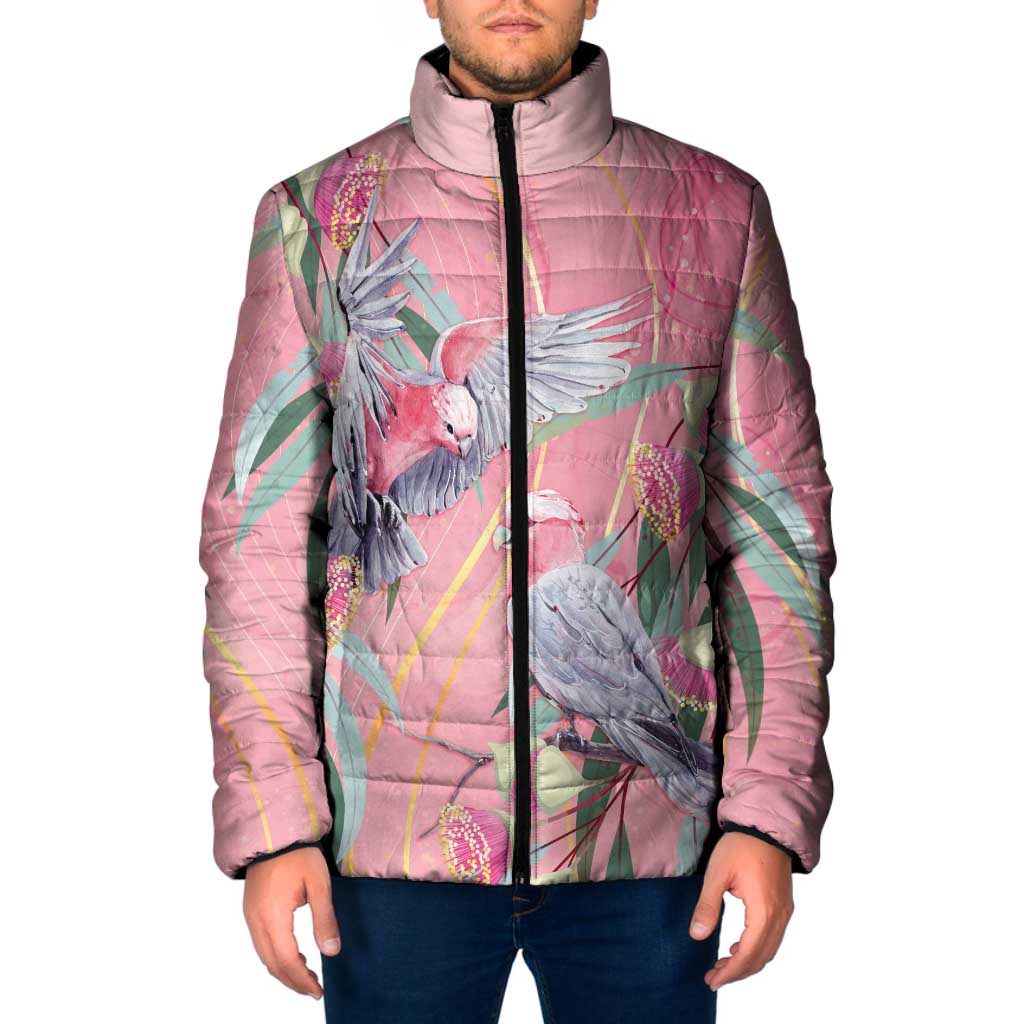 Australia Breast Cancer Awareness Padded Jacket Pink Galah with Eucalyptus Flowers - Aussie Hoodie