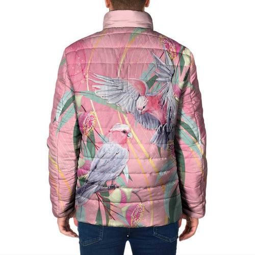 Australia Breast Cancer Awareness Padded Jacket Pink Galah with Eucalyptus Flowers - Aussie Hoodie