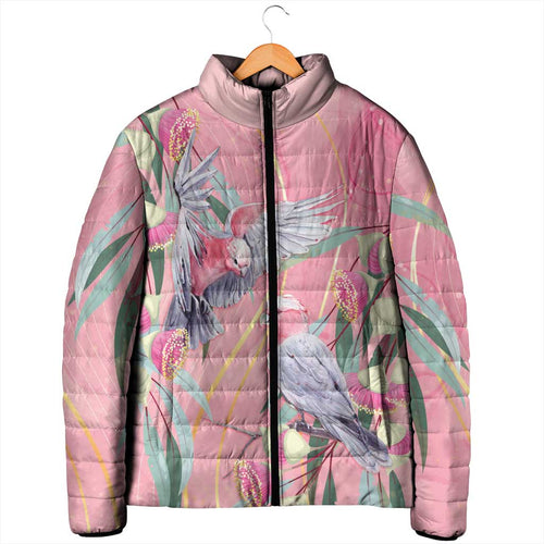 Australia Breast Cancer Awareness Padded Jacket Pink Galah with Eucalyptus Flowers - Aussie Hoodie