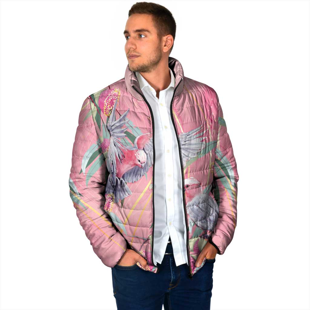 Australia Breast Cancer Awareness Padded Jacket Pink Galah with Eucalyptus Flowers - Aussie Hoodie