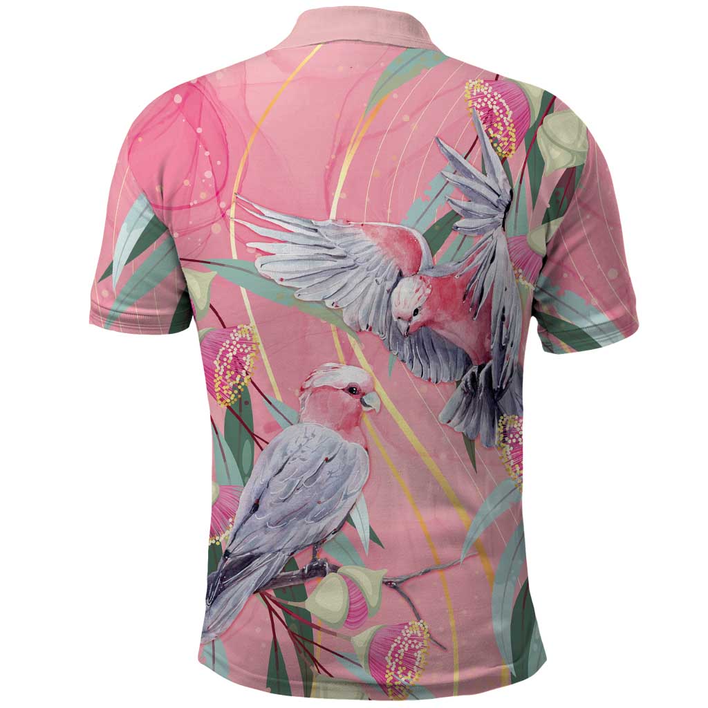Australia Breast Cancer Awareness Polo Shirt Pink Galah with Eucalyptus Flowers - Aussie Hoodie