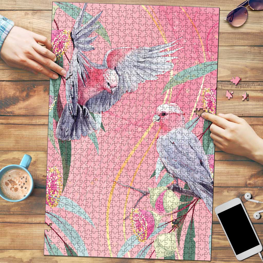 Australia Breast Cancer Awareness Puzzle Pink Galah with Eucalyptus Flowers - Aussie Hoodie