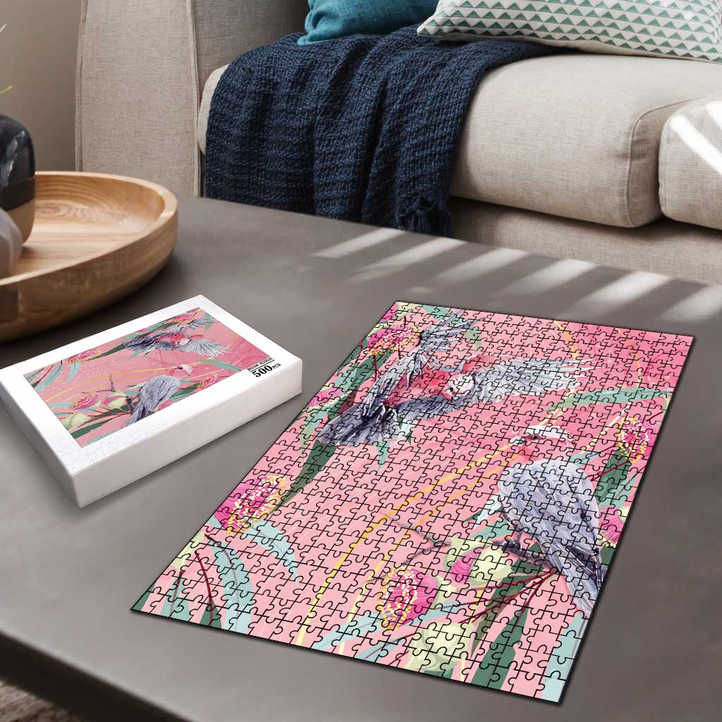 Australia Breast Cancer Awareness Puzzle Pink Galah with Eucalyptus Flowers - Aussie Hoodie