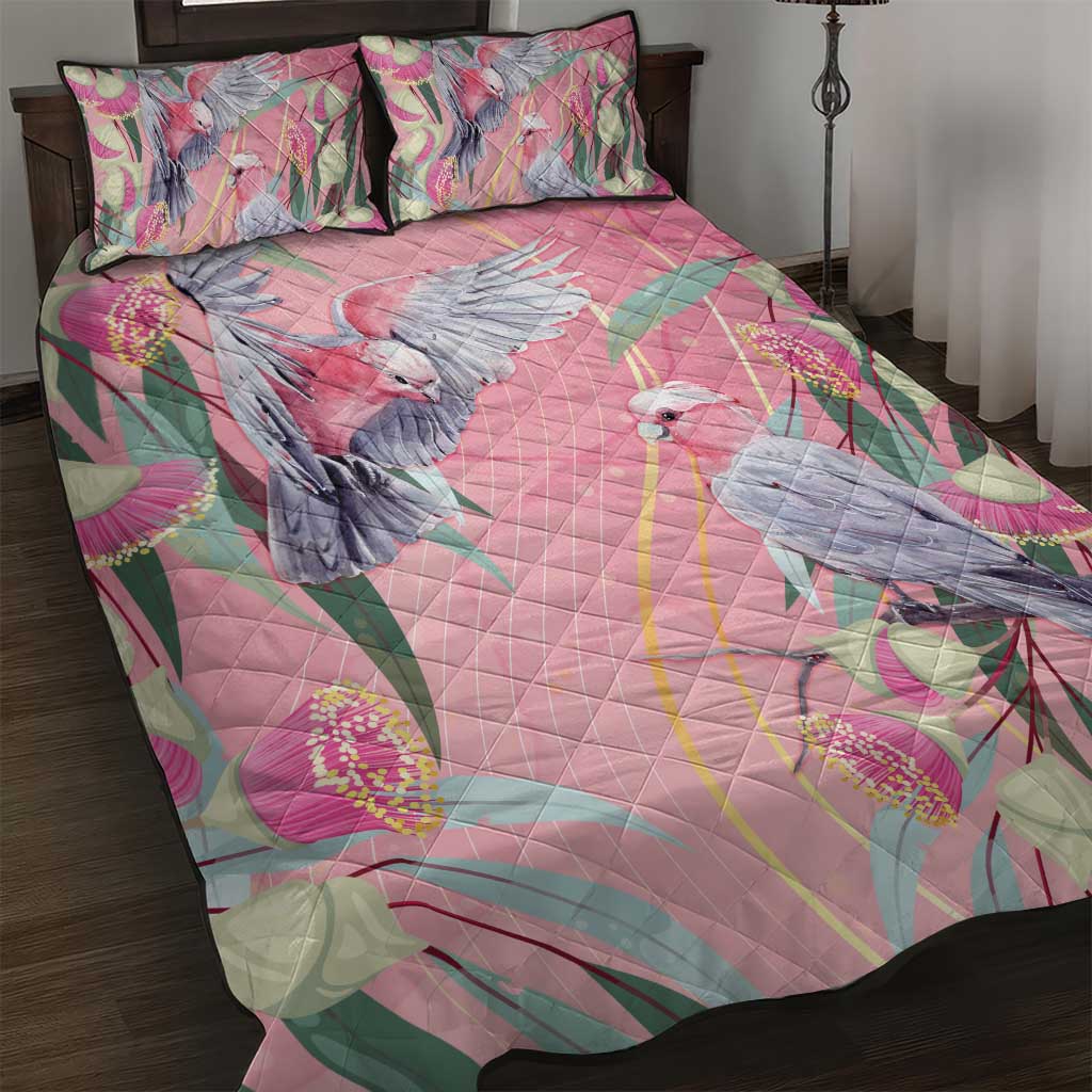 Australia Breast Cancer Awareness Quilt Bed Set Pink Galah with Eucalyptus Flowers - Aussie Hoodie