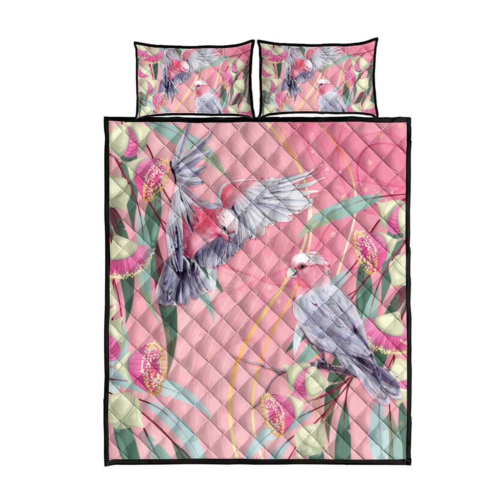 Australia Breast Cancer Awareness Quilt Bed Set Pink Galah with Eucalyptus Flowers - Aussie Hoodie