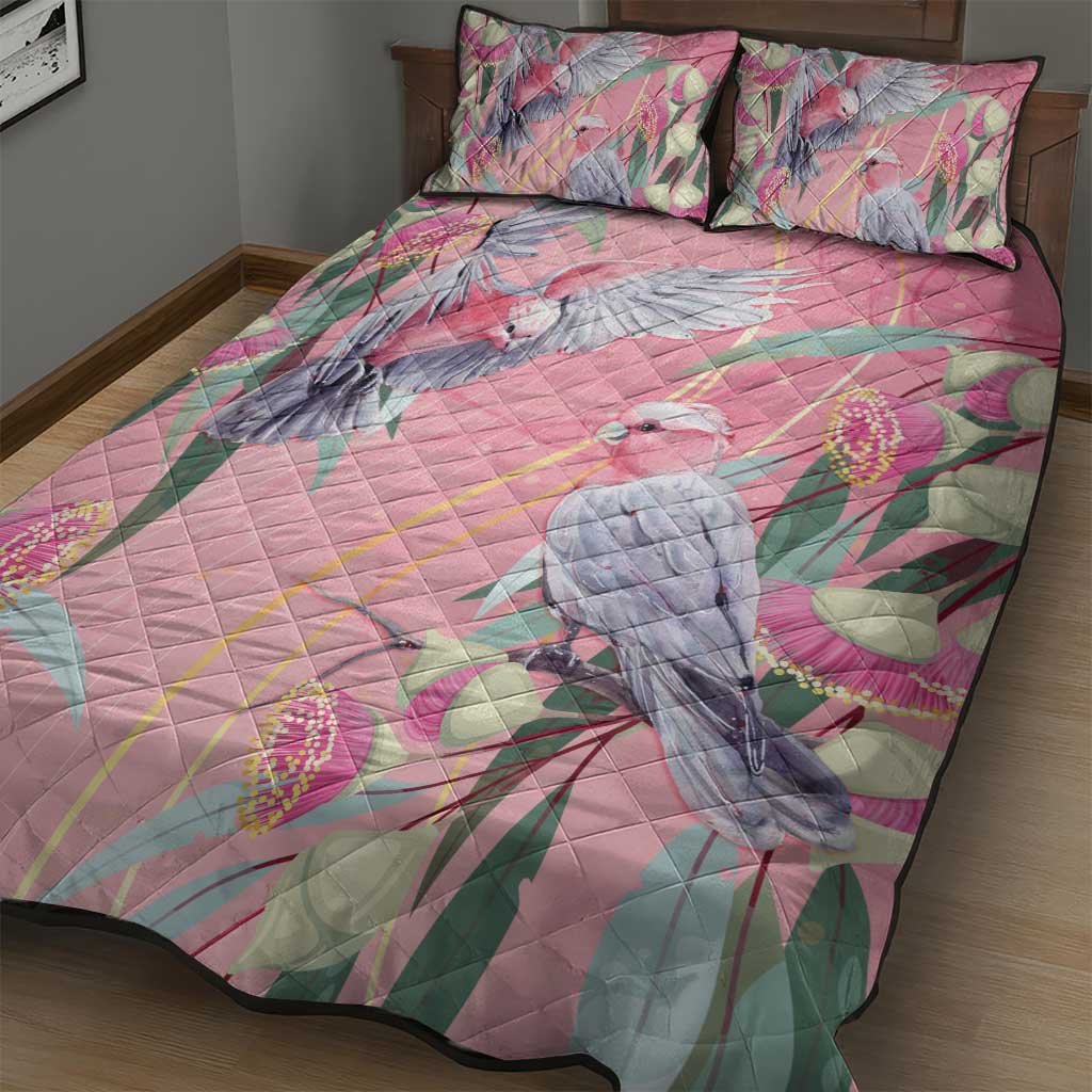 Australia Breast Cancer Awareness Quilt Bed Set Pink Galah with Eucalyptus Flowers - Aussie Hoodie