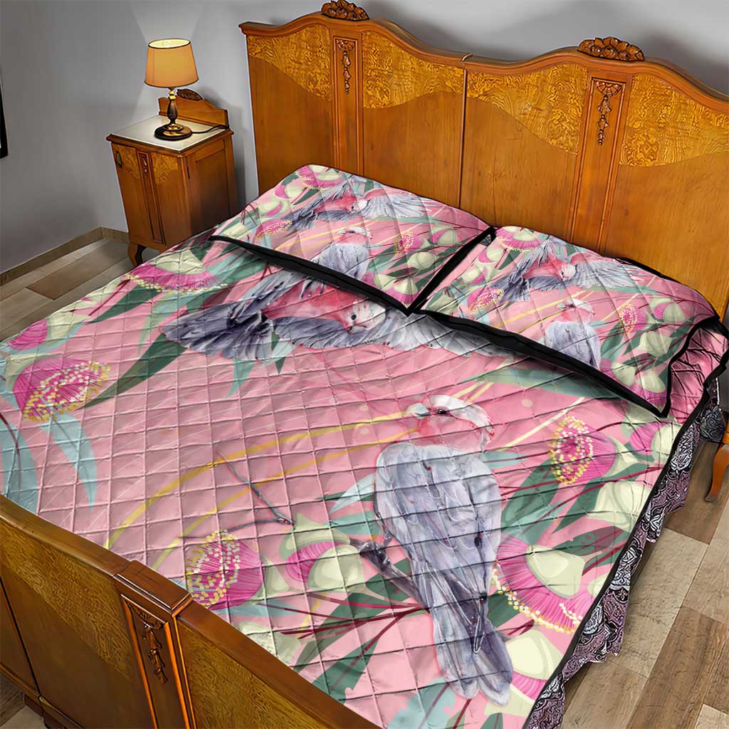 Australia Breast Cancer Awareness Quilt Bed Set Pink Galah with Eucalyptus Flowers - Aussie Hoodie