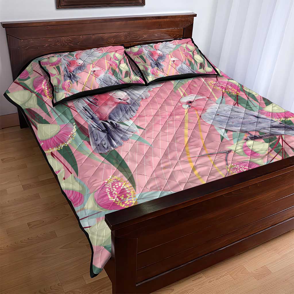 Australia Breast Cancer Awareness Quilt Bed Set Pink Galah with Eucalyptus Flowers - Aussie Hoodie