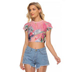 Australia Breast Cancer Awareness Raglan Cropped T Shirt Pink Galah with Eucalyptus Flowers - Aussie Hoodie