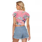 Australia Breast Cancer Awareness Raglan Cropped T Shirt Pink Galah with Eucalyptus Flowers - Aussie Hoodie