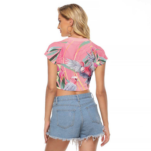 Australia Breast Cancer Awareness Raglan Cropped T Shirt Pink Galah with Eucalyptus Flowers - Aussie Hoodie