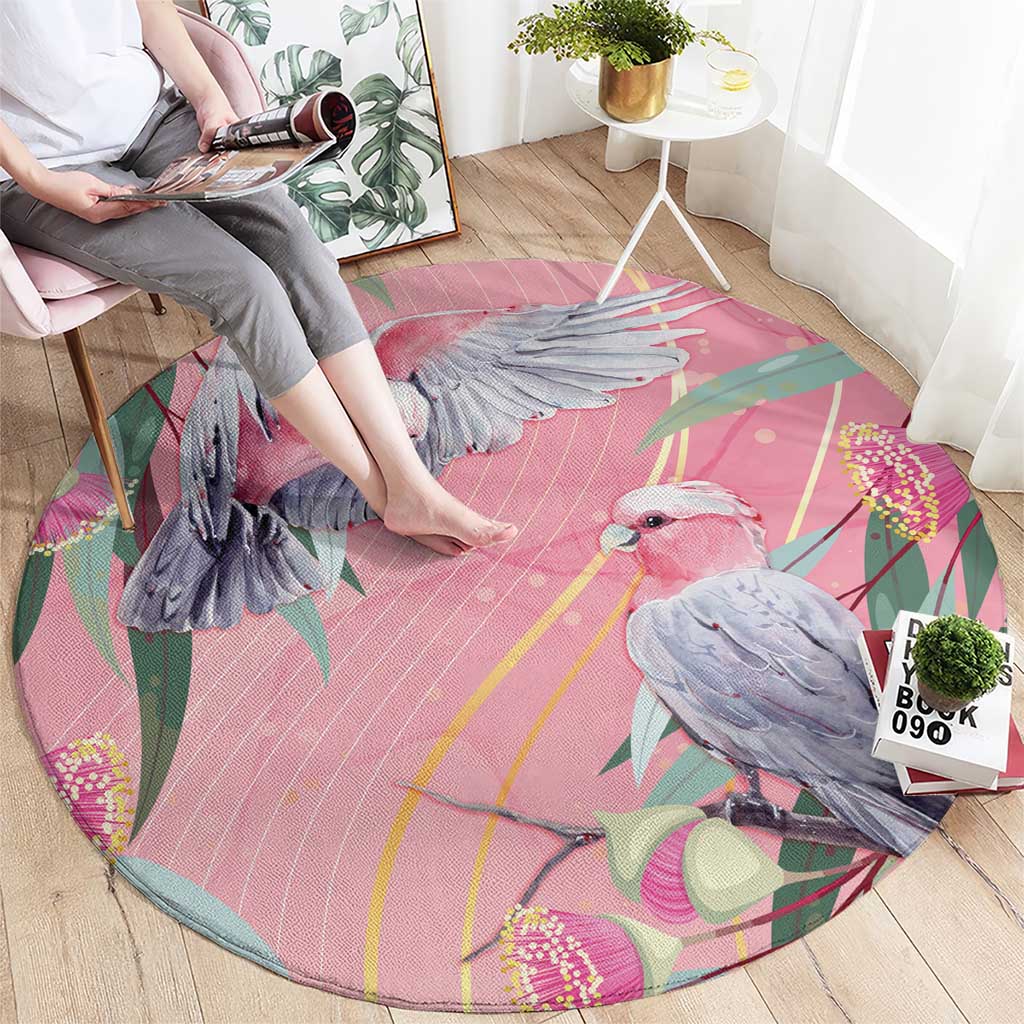 Australia Breast Cancer Awareness Round Carpet Pink Galah with Eucalyptus Flowers - Aussie Hoodie