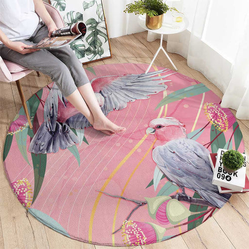 Australia Breast Cancer Awareness Round Carpet Pink Galah with Eucalyptus Flowers - Aussie Hoodie