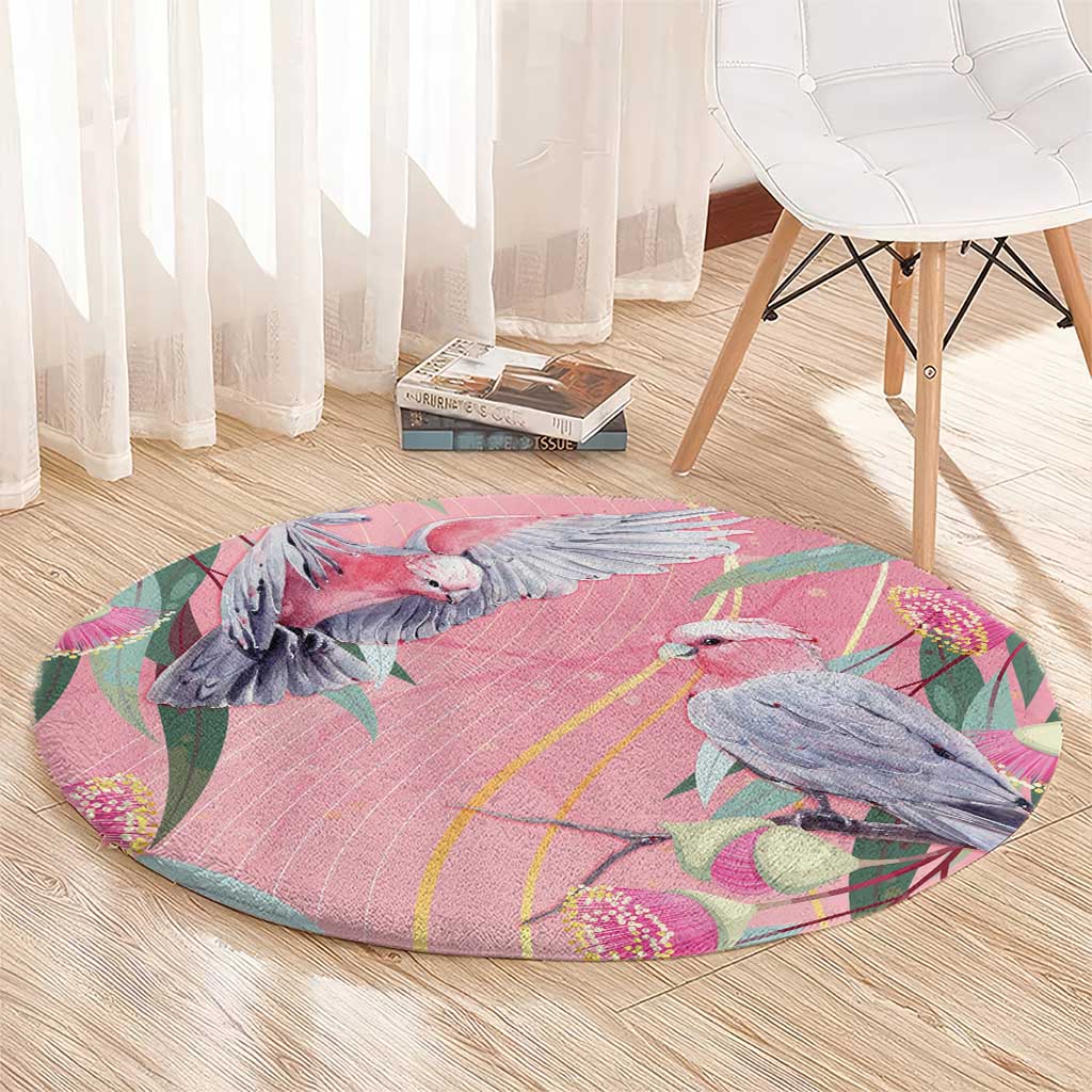 Australia Breast Cancer Awareness Round Carpet Pink Galah with Eucalyptus Flowers - Aussie Hoodie