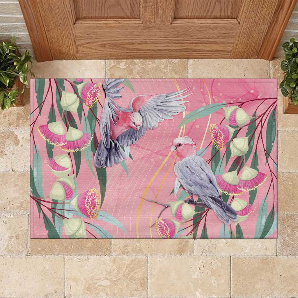 Australia Breast Cancer Awareness Rubber Doormat Pink Galah with Eucalyptus Flowers - Aussie Hoodie