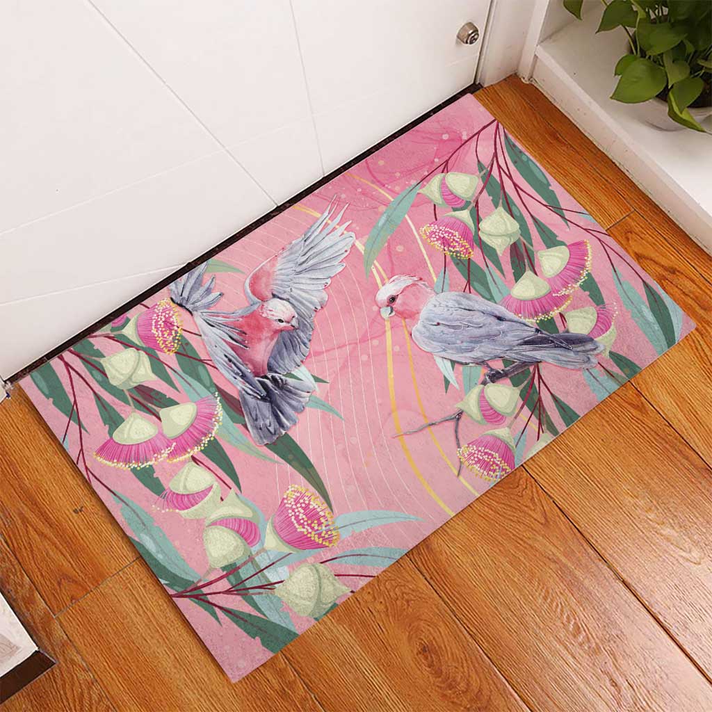 Australia Breast Cancer Awareness Rubber Doormat Pink Galah with Eucalyptus Flowers - Aussie Hoodie