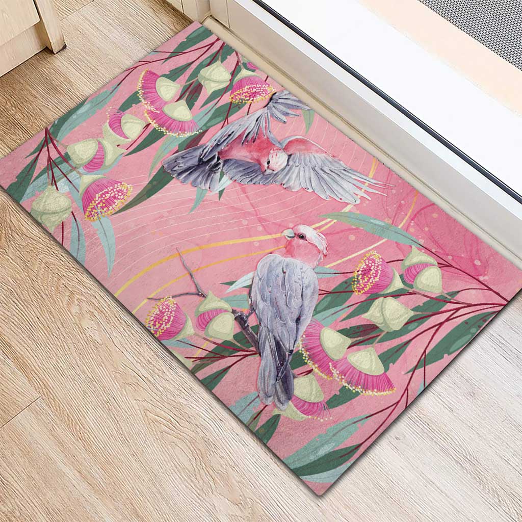 Australia Breast Cancer Awareness Rubber Doormat Pink Galah with Eucalyptus Flowers - Aussie Hoodie