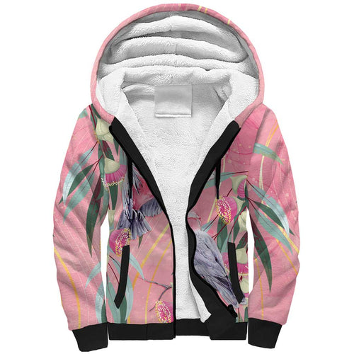 Australia Breast Cancer Awareness Sherpa Hoodie Pink Galah with Eucalyptus Flowers - Aussie Hoodie