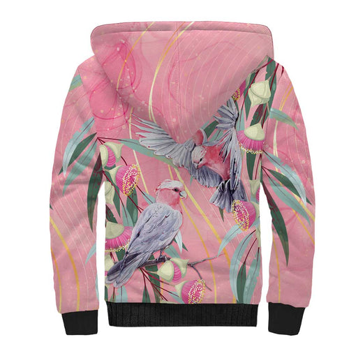 Australia Breast Cancer Awareness Sherpa Hoodie Pink Galah with Eucalyptus Flowers - Aussie Hoodie