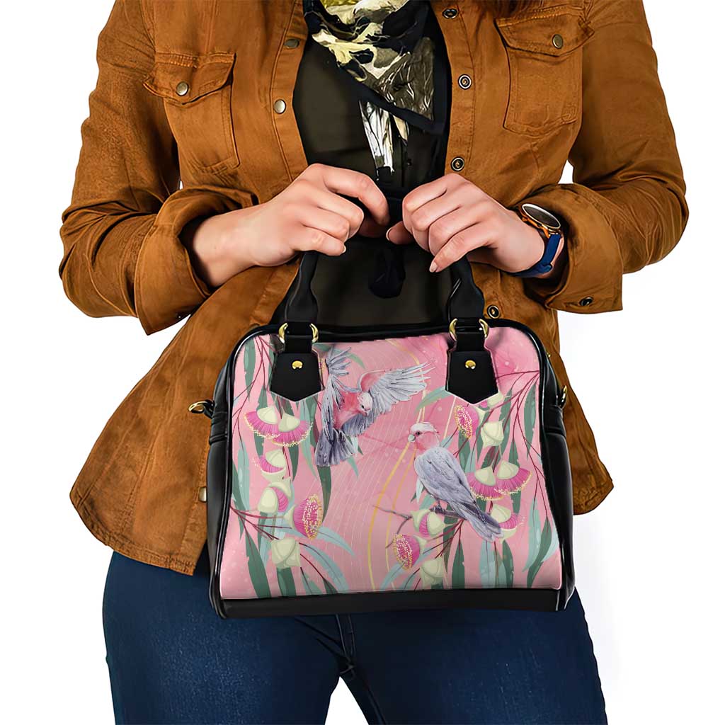 Australia Breast Cancer Awareness Shoulder Handbag Pink Galah with Eucalyptus Flowers - Aussie Hoodie