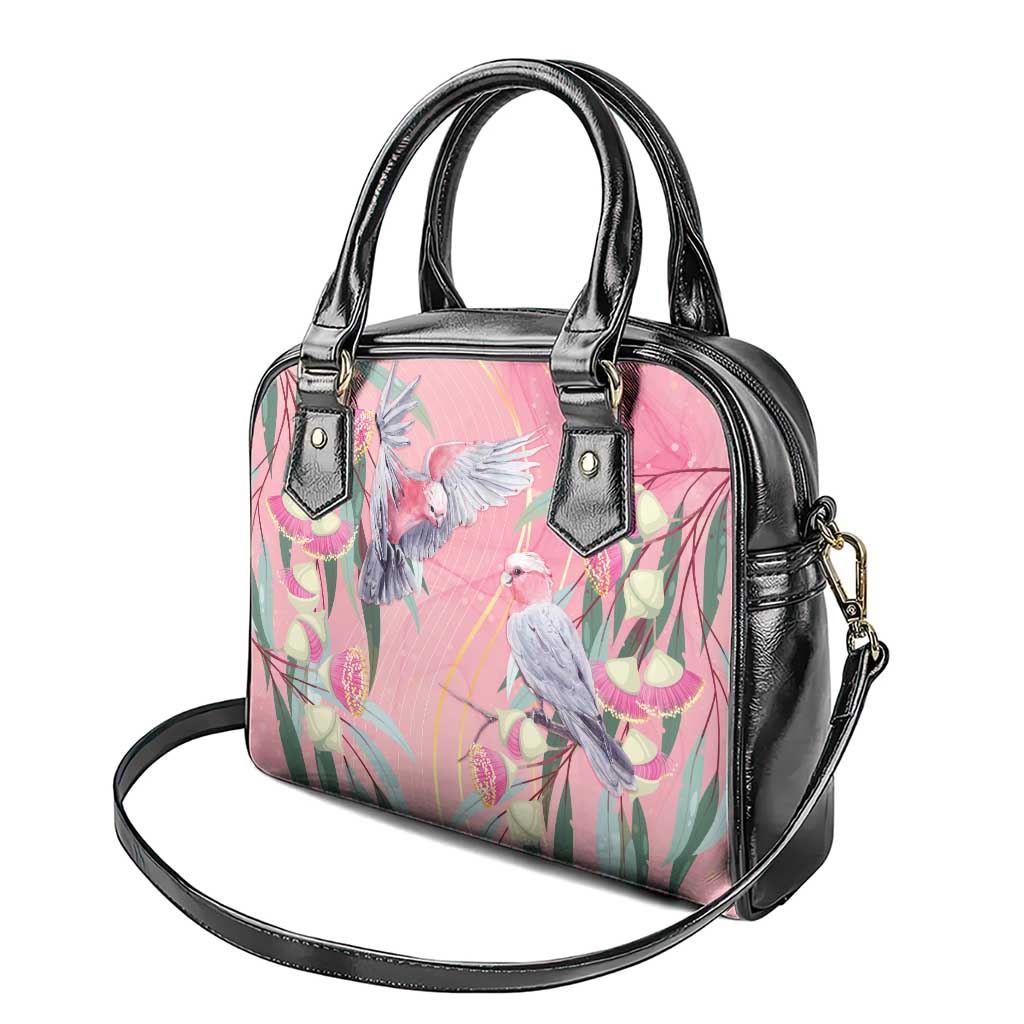 Australia Breast Cancer Awareness Shoulder Handbag Pink Galah with Eucalyptus Flowers - Aussie Hoodie