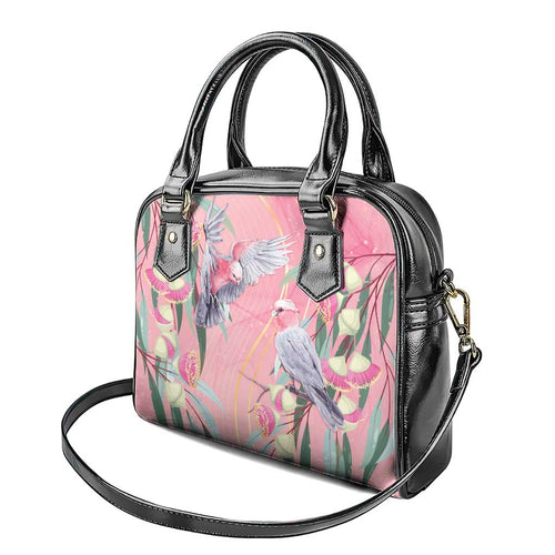 Australia Breast Cancer Awareness Shoulder Handbag Pink Galah with Eucalyptus Flowers - Aussie Hoodie