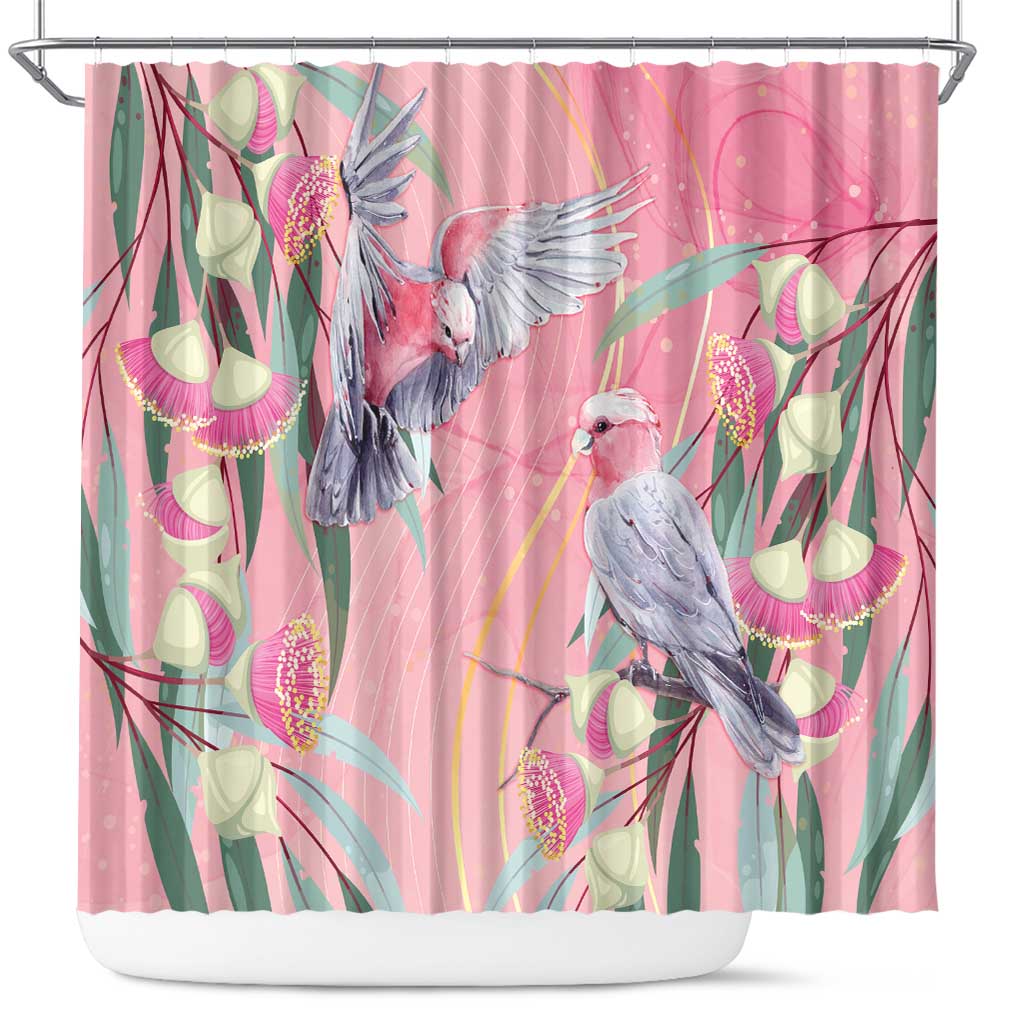Australia Breast Cancer Awareness Shower Curtain Pink Galah with Eucalyptus Flowers - Aussie Hoodie