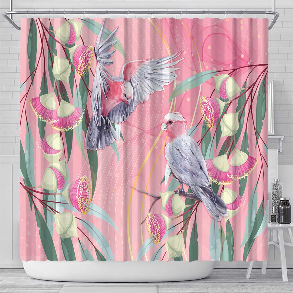 Australia Breast Cancer Awareness Shower Curtain Pink Galah with Eucalyptus Flowers - Aussie Hoodie