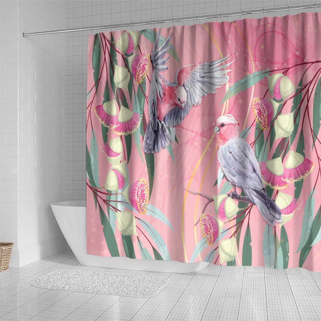 Australia Breast Cancer Awareness Shower Curtain Pink Galah with Eucalyptus Flowers - Aussie Hoodie
